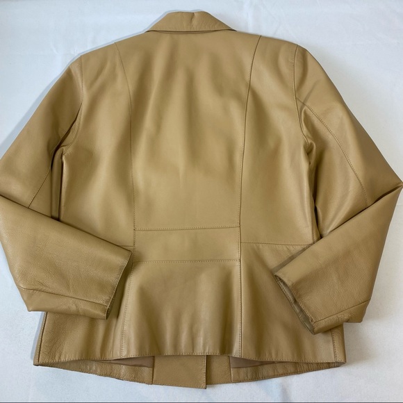 Caslon Leather Jacket Blazer size small camel color button front Soft Leather - Picture 5 of 12